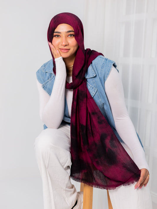 Garnished Linen hijab (Vlvet Burgandy)
