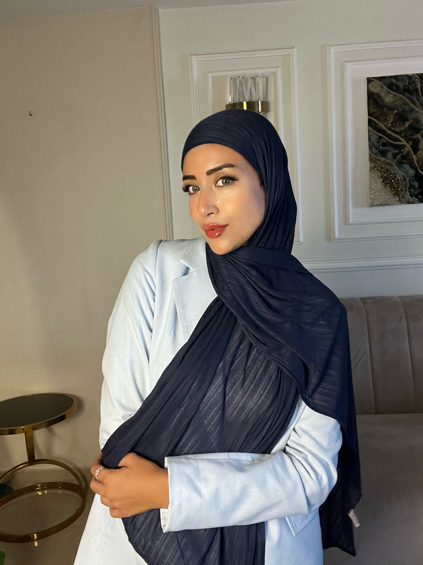 Elegant Kuwaiti Scarf With Bandana ( Dark Blue )