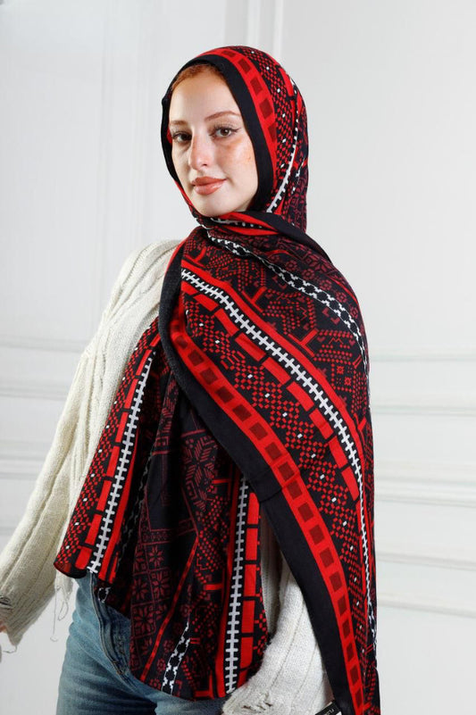 Printed Modal Hijab (Red)