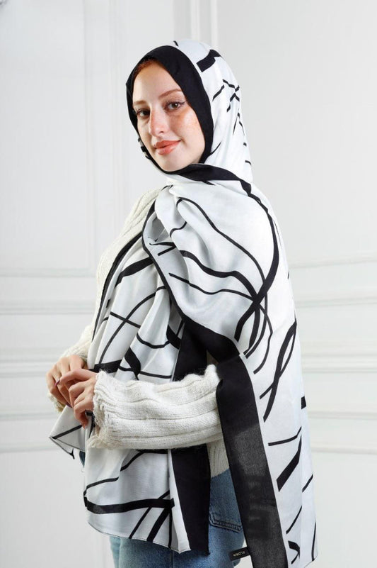 Printed Modal Hijab (Black&white)