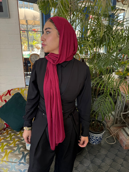 Elegant Kuwaiti Scarf With Bandana ( Burgandy )