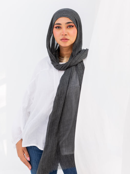 Ruffled Linen Hijab ( Dark grey)
