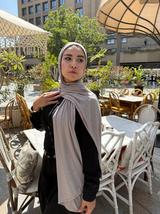 Elegant Kuwaiti Scarf With Bandana (Soft Gray )