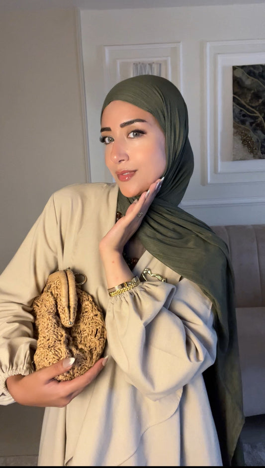 Elegant Kuwaiti Scarf With Bandana ( Olive )