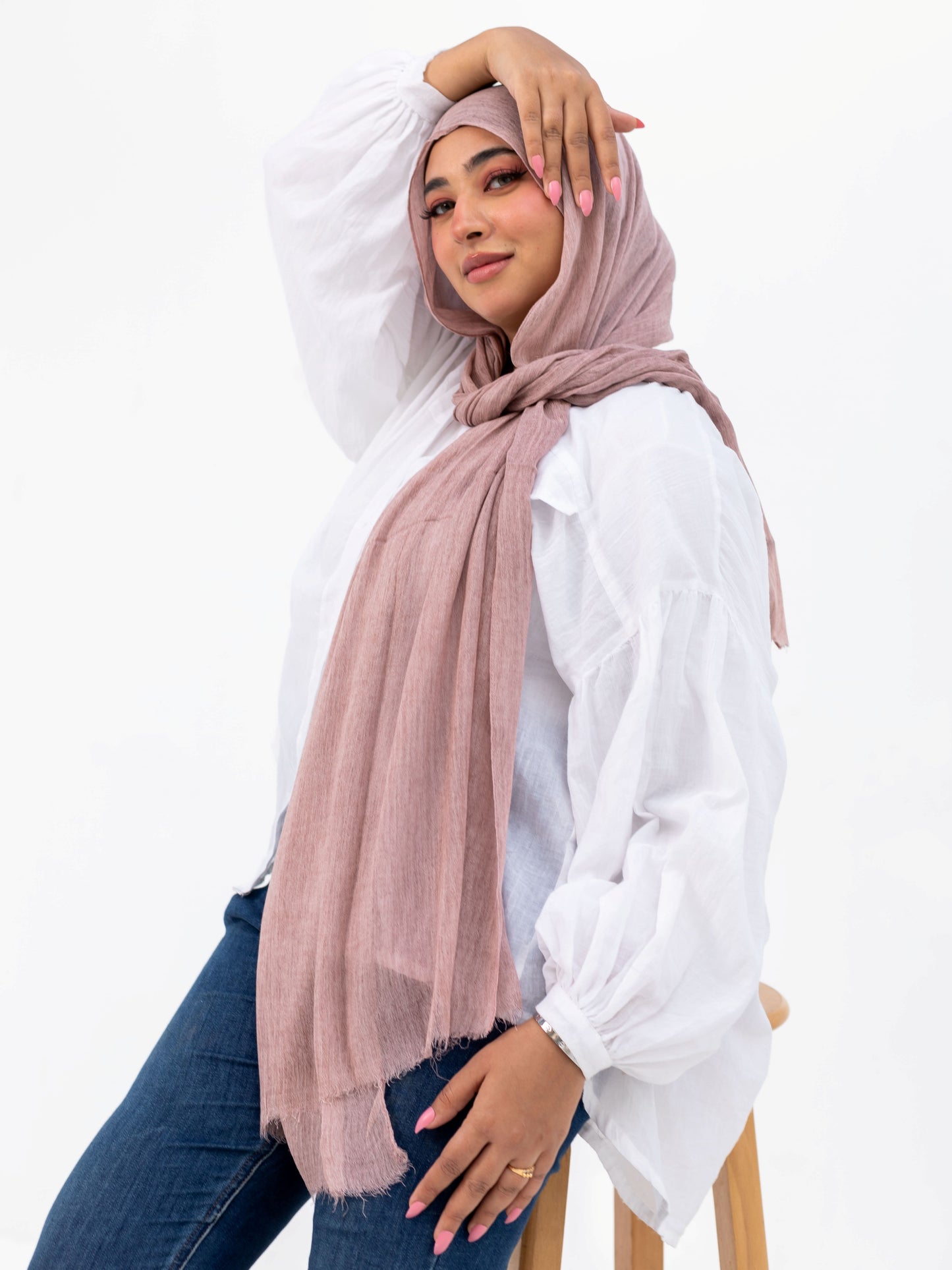 Ruffled Linen Hijab ( pink)