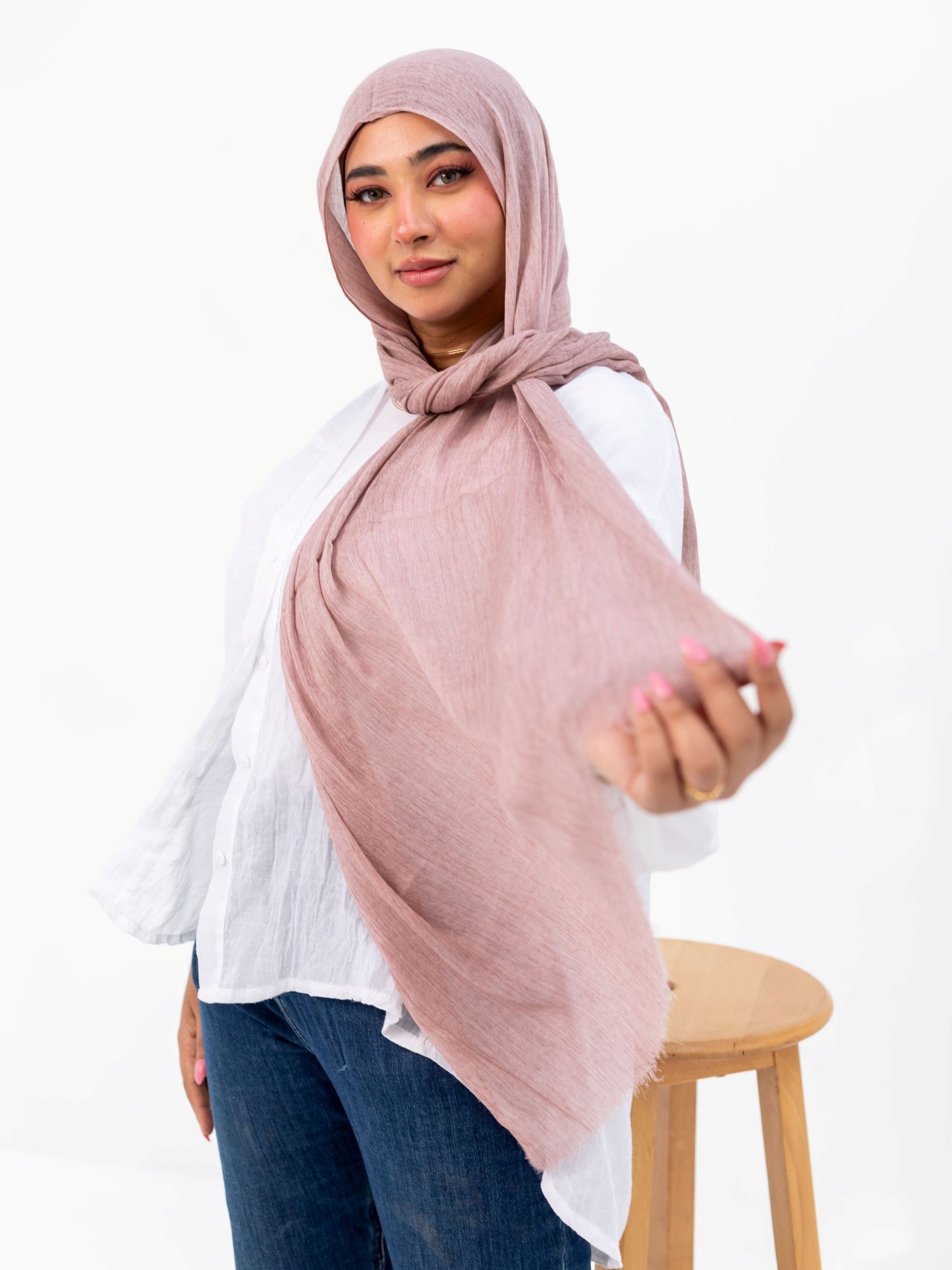 Ruffled Linen Hijab ( pink)