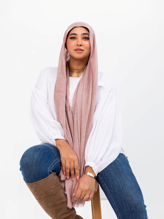 Ruffled Linen Hijab ( pink)