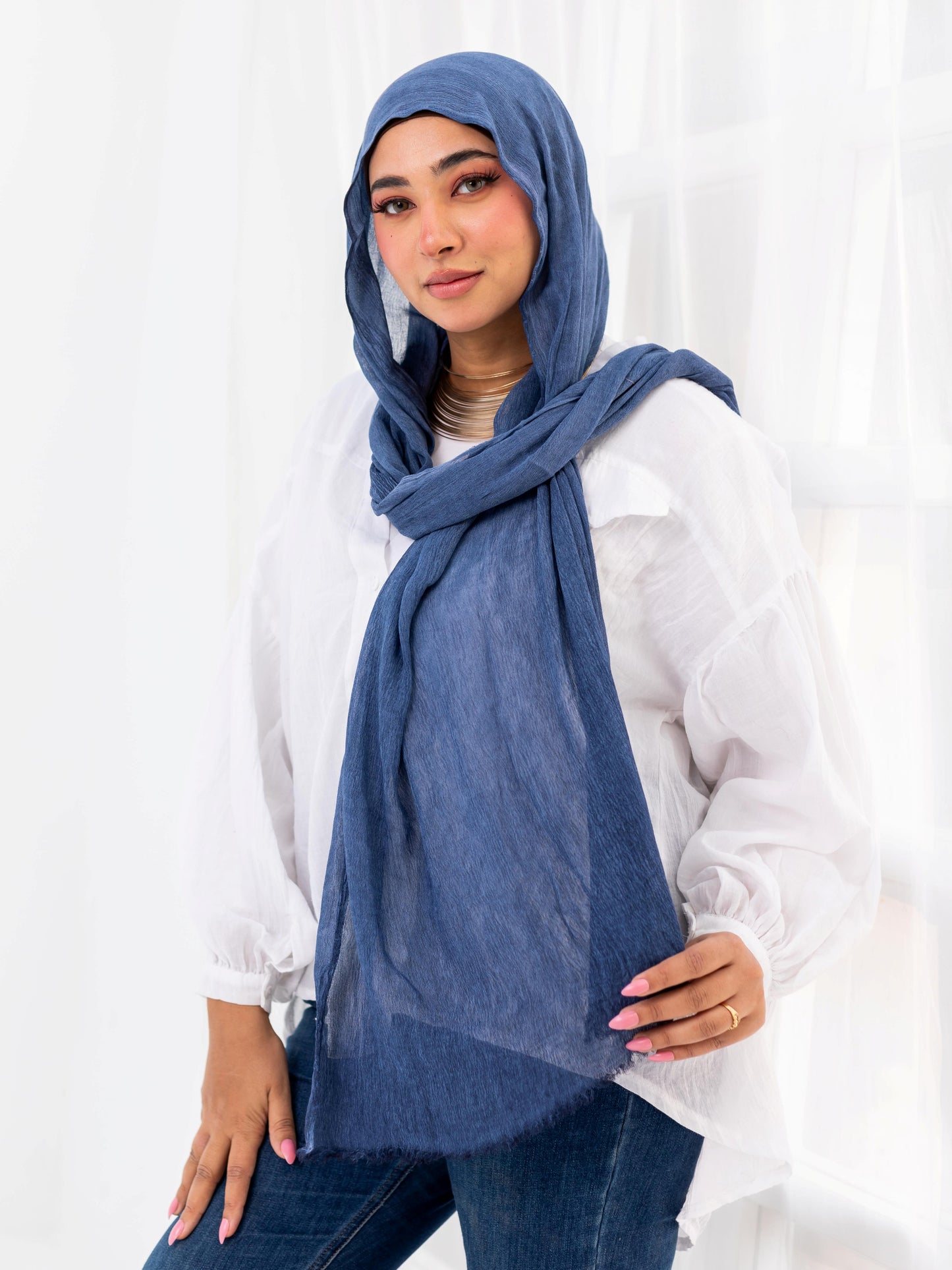 Ruffled Linen Hijab ( Soft Blue )