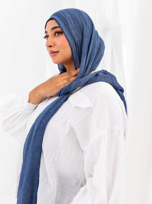 Ruffled Linen Hijab ( Soft Blue )
