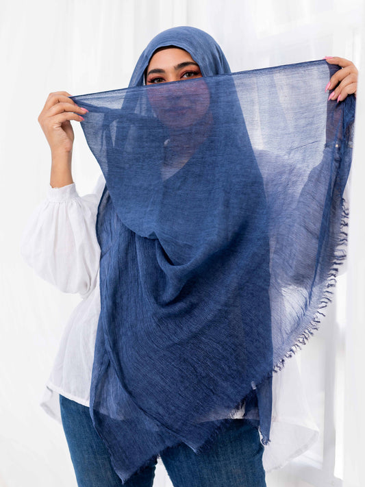 Ruffled Linen Hijab ( Soft Blue )