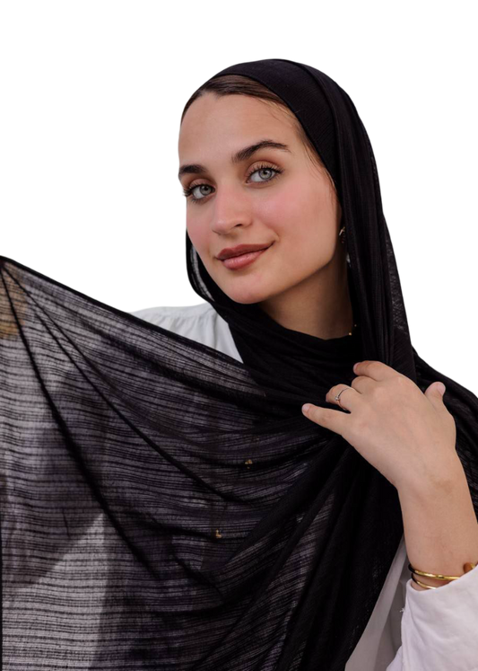 Elegant Kuwaiti Scarf With Bandana ( Black )