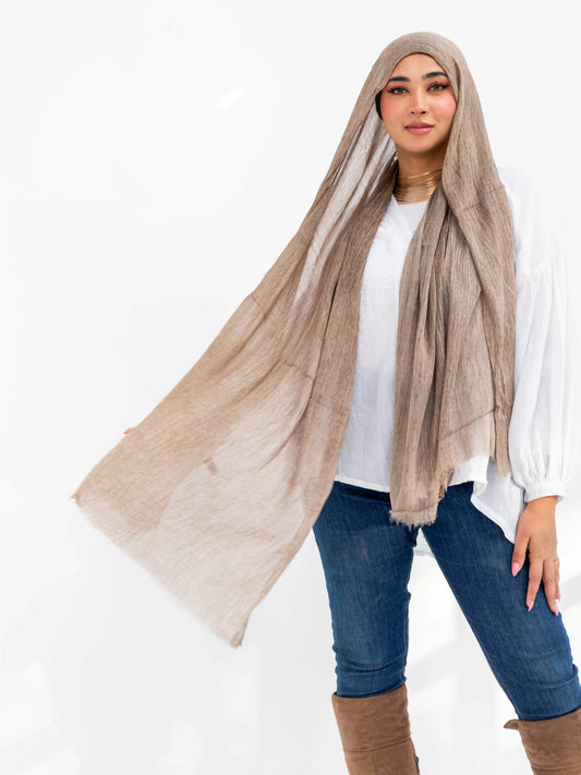 Ruffled Linen Hijab ( Ash Brown)