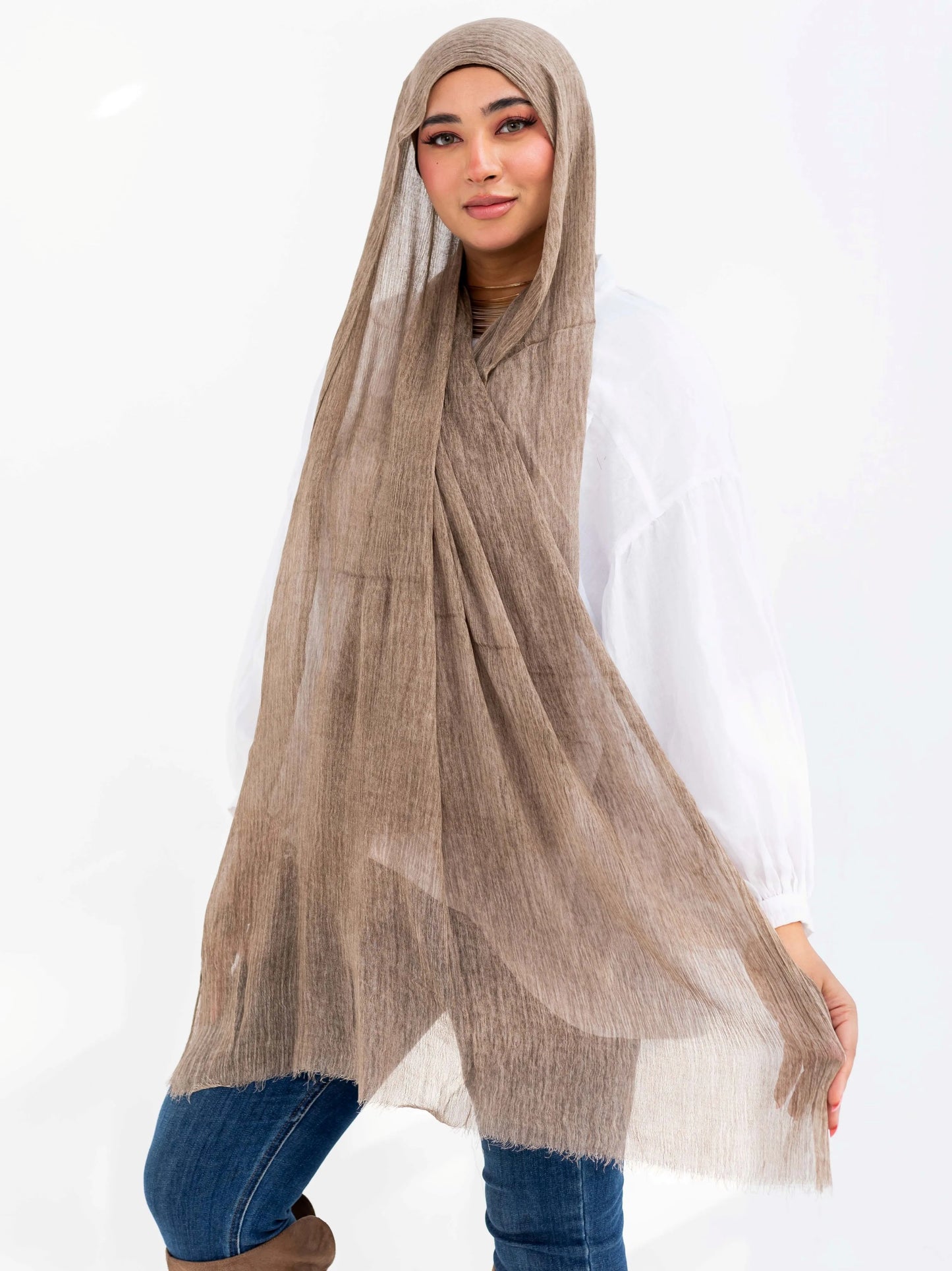 Ruffled Linen Hijab ( Ash Brown)