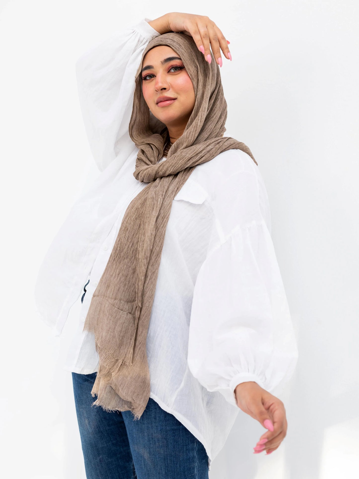 Ruffled Linen Hijab ( Ash Brown)