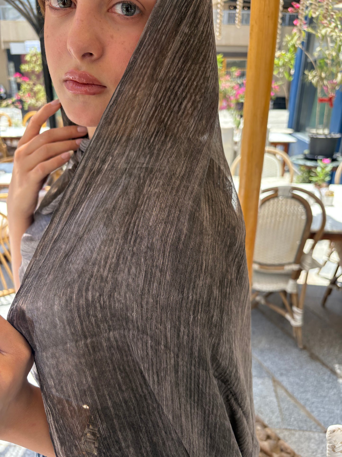 Messy Chiffon Hijab ( Dark Brown)
