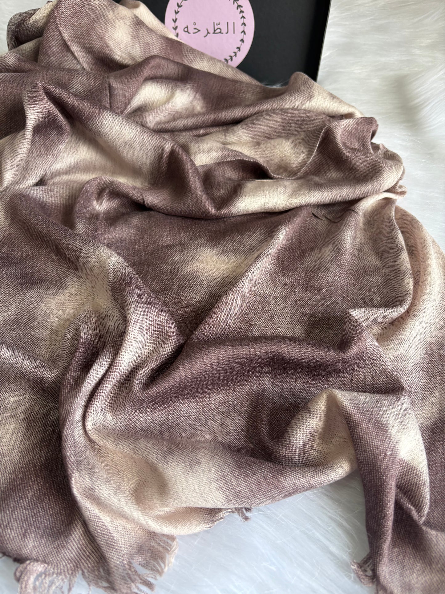 Garnished Linen hijab ( Vlvet Dark Beige )