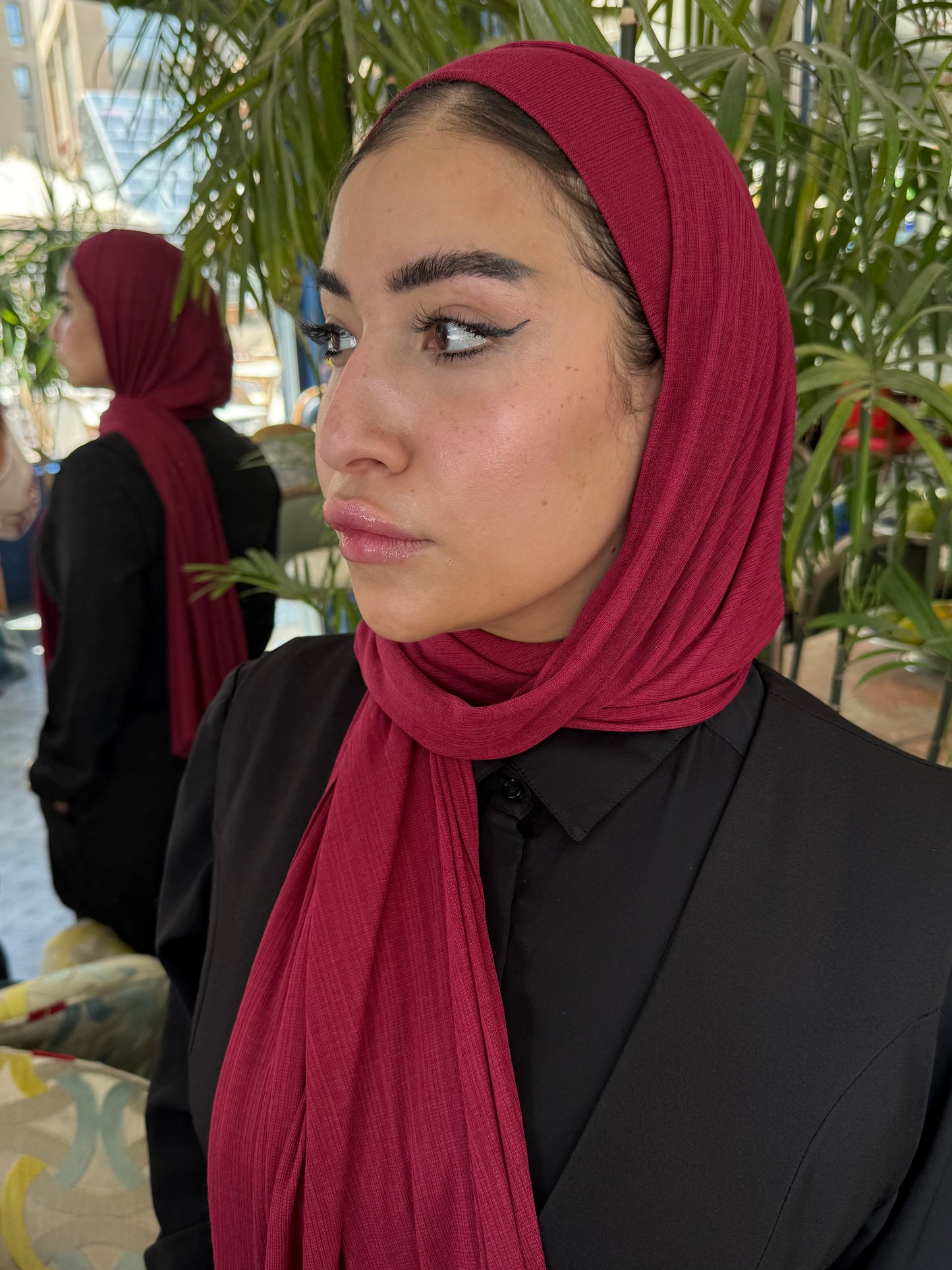 Elegant Kuwaiti Scarf With Bandana ( Burgandy )