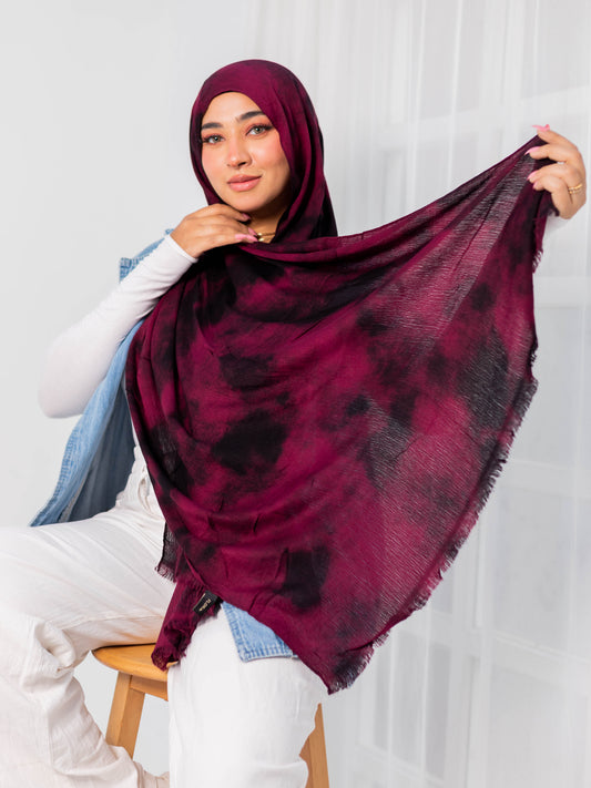 Garnished Linen hijab (Vlvet Burgandy)