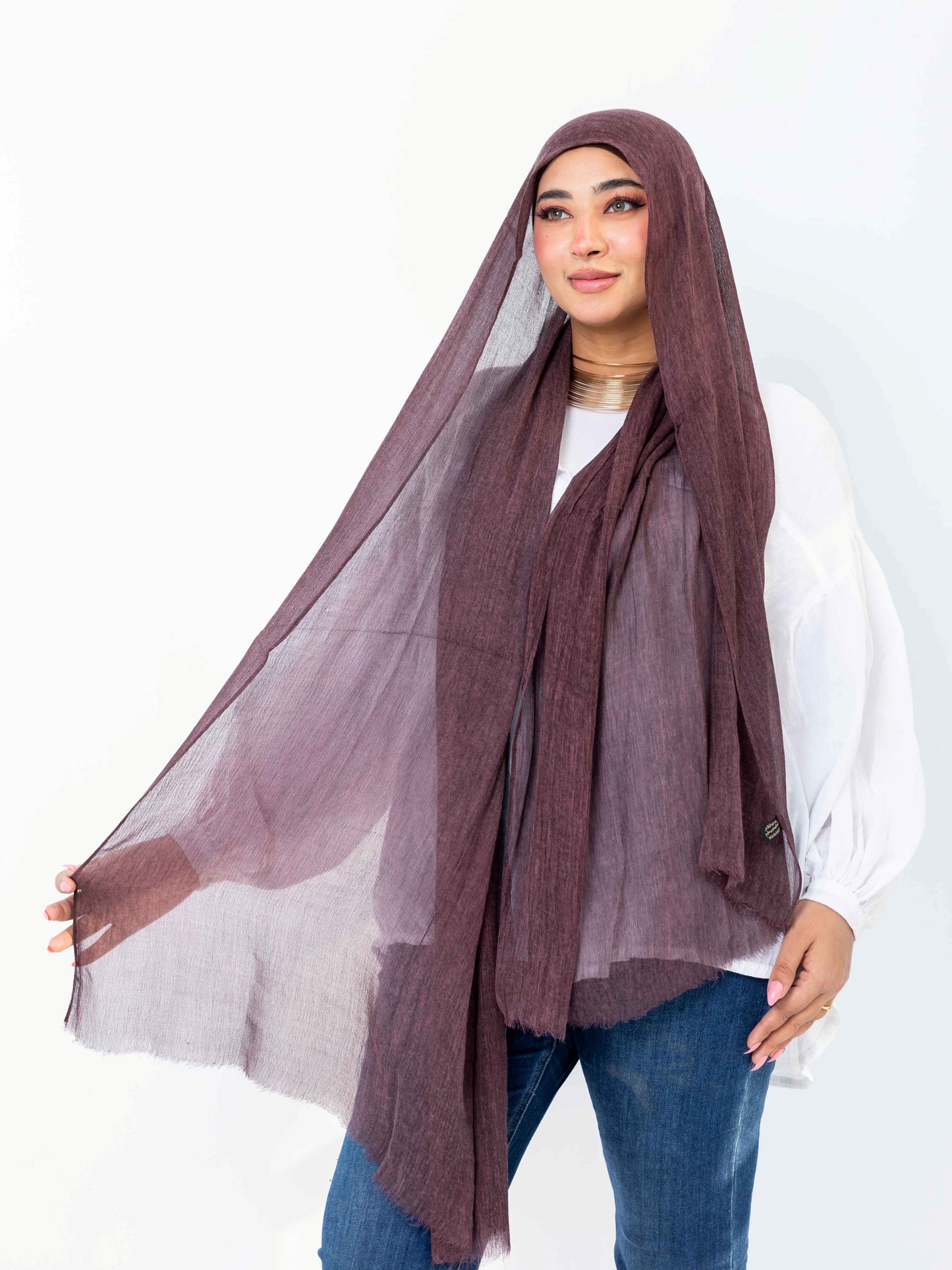 Ruffled Linen Hijab ( Dark Purple)